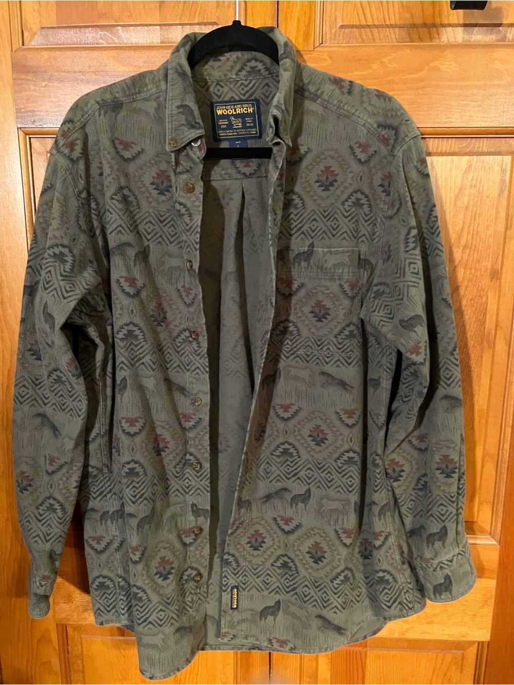 Woolrich Olive & Muted Rust Patterned Lightweight Shirt Jacket